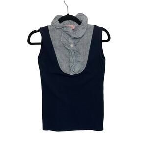 Jennifer T. Knit Couture Ruffle Neck Sweater Size M Blue Sleeveless